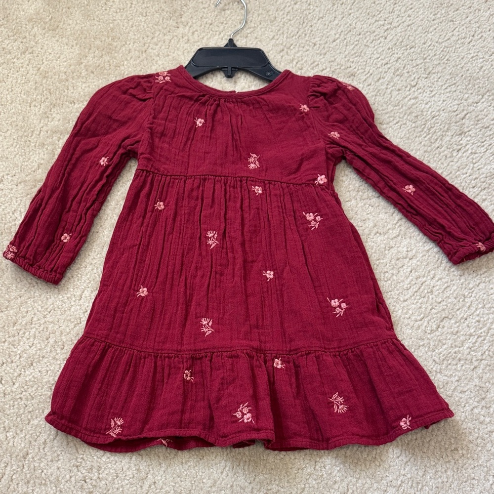 Cat & Jack Burgundy Floral Kids Dress - Size 4T